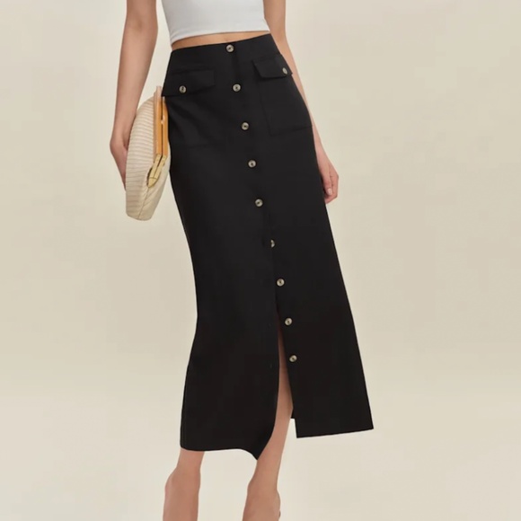 Reformation Britt Linen Skirt Black - Size 10, NWT - Picture 1 of 5